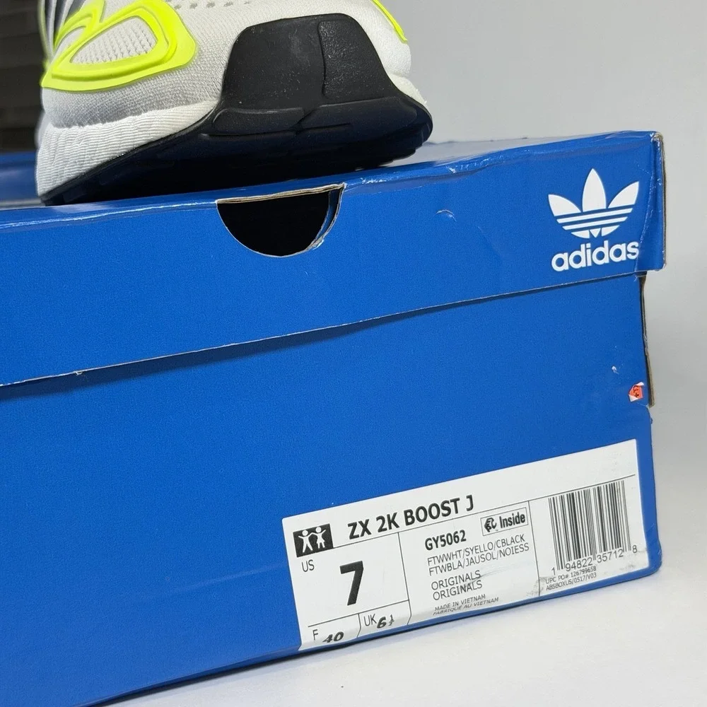 Adidas Size-7 ZX‎ 2K Boost J White & Volt Athletic Training Shoes NEW
